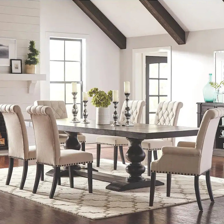 French Baroque Designed Dining Set with Button Tufted Chairs