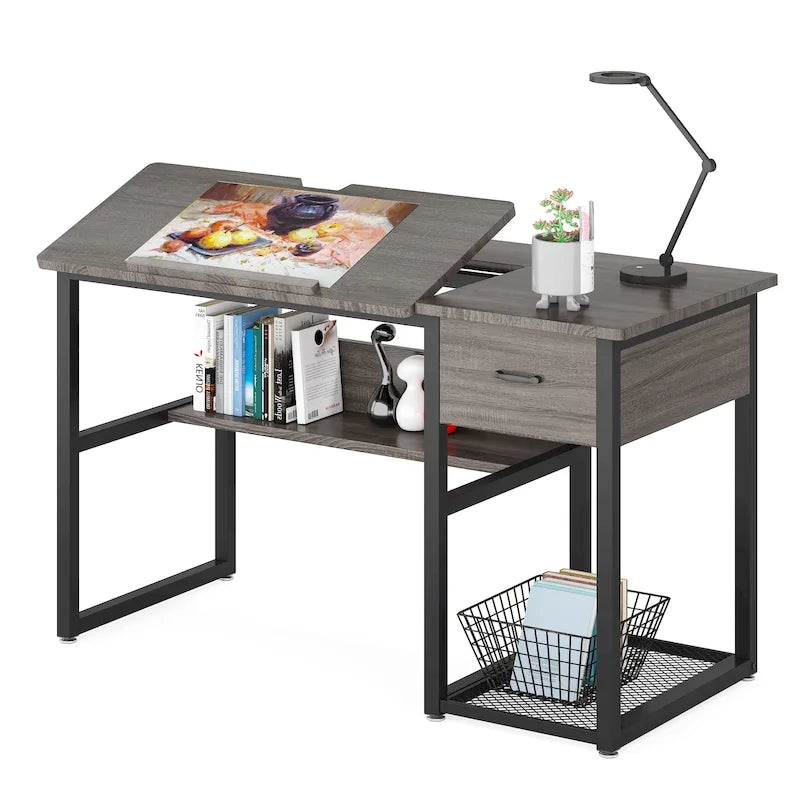 Drafting Table Drawing Computer Desk Artist Craft Table with Adjustable Top