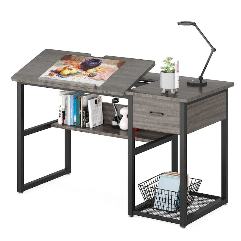 Drafting Table Drawing Computer Desk Artist Craft Table with Adjustable Top
