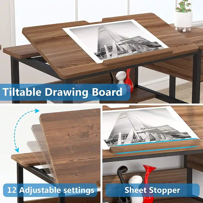 Drafting Table Drawing Computer Desk Artist Craft Table with Adjustable Top