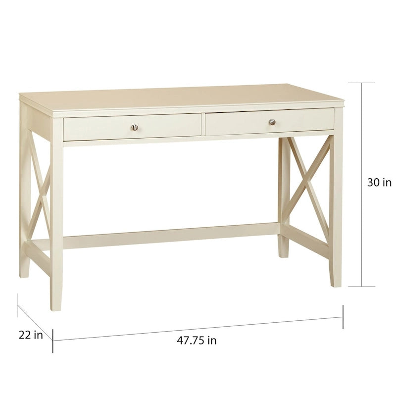47.75" Transitional Desk with X-Side Design & 2 Drawers, Black/Antique White Finish, MDF Top & Pine Legs