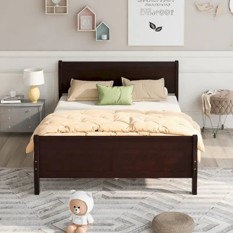 Solid Wood Platform Bed with Headboard & Footboard, 10-Slat Support, Full/Twin/Queen Sizes, Classic Design