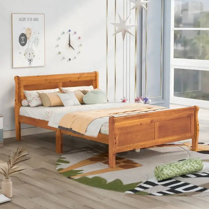 Solid Wood Platform Bed with Headboard & Footboard, 10-Slat Support, Full/Twin/Queen Sizes, Classic Design