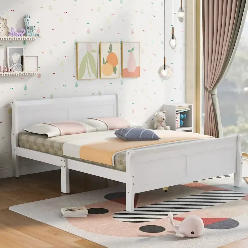 Solid Wood Platform Bed with Headboard & Footboard, 10-Slat Support, Full/Twin/Queen Sizes, Classic Design