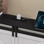 Queen Size Farmhouse Bed Frame with Bookshelf Headboard, Charging Station & 2 Drawers, No Box Spring Needed