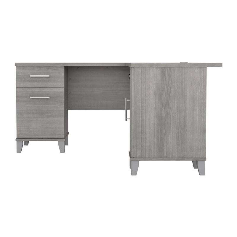 60W L-Shaped Corner Desk with Storage Cabinet, File Drawer & Keyboard Tray, Transitional Home Office Desk