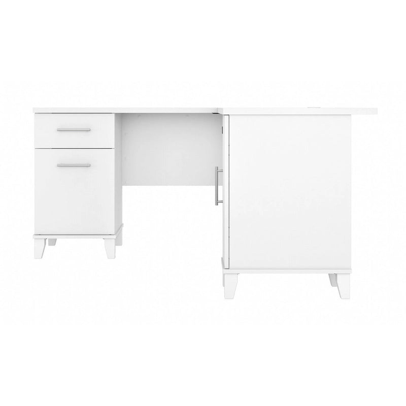 60W L-Shaped Corner Desk with Storage Cabinet, File Drawer & Keyboard Tray, Transitional Home Office Desk