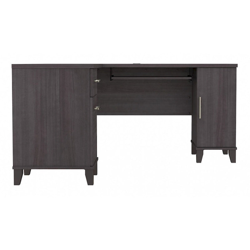 60W L-Shaped Corner Desk with Storage Cabinet, File Drawer & Keyboard Tray, Transitional Home Office Desk