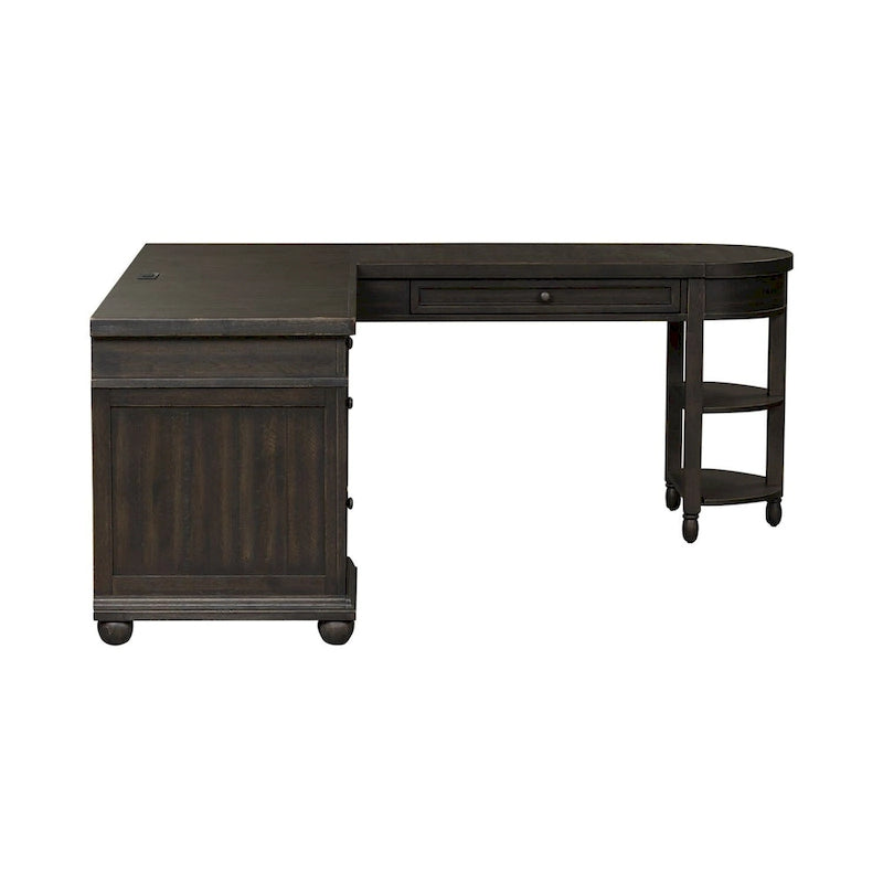 Solid Wood L-Shaped Desk with Built-in Charging Station, 5 Drawers & File Cabinet, 70" x 24" Workstation