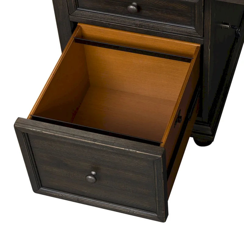 Solid Wood L-Shaped Desk with Built-in Charging Station, 5 Drawers & File Cabinet, 70" x 24" Workstation
