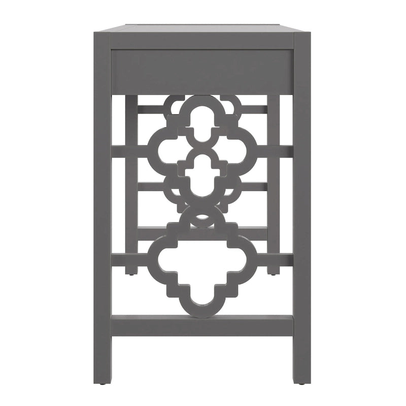 44" Quatrefoil Design Writing Desk with 2 Drawers & Brass Pulls, Poplar Wood & MDF