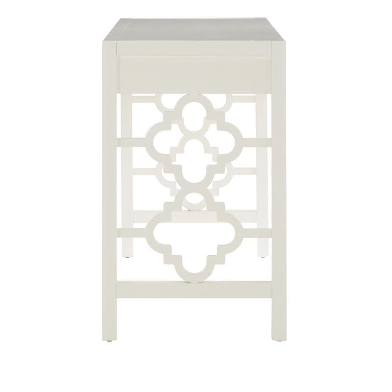 44" Quatrefoil Design Writing Desk with 2 Drawers & Brass Pulls, Poplar Wood & MDF