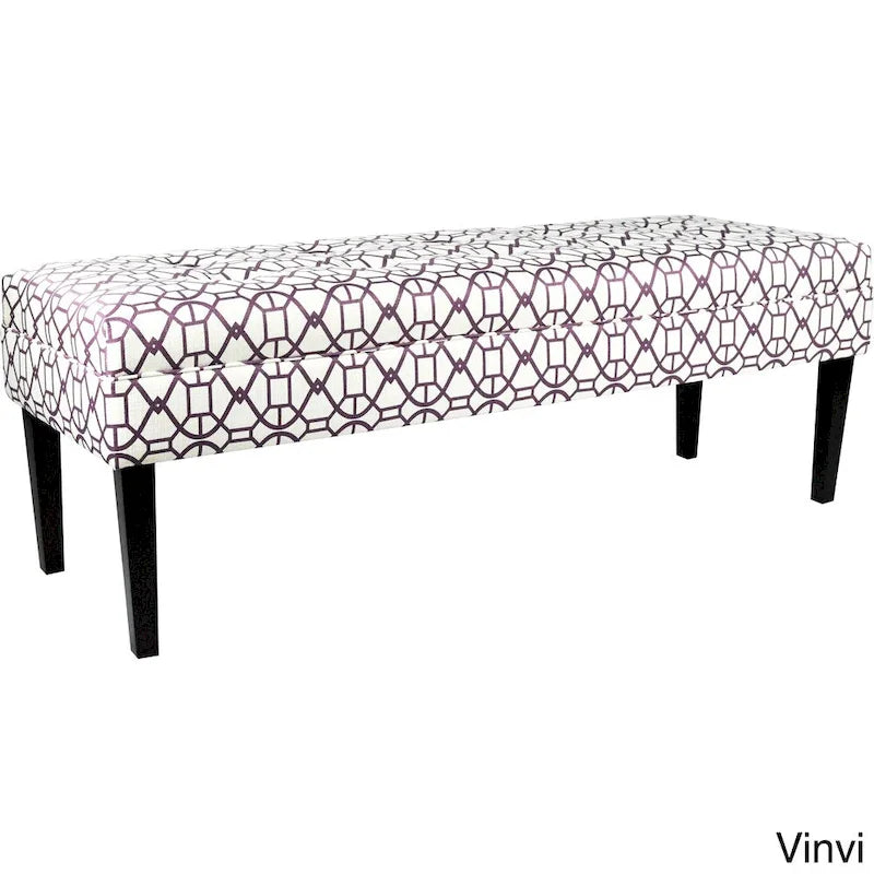 This beautifully designed bench features upholstered seating in a geometric pattern fabric, adding a stylish and trendy touch to any room.