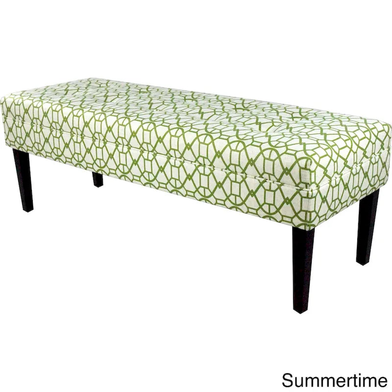 This beautifully designed bench features upholstered seating in a geometric pattern fabric, adding a stylish and trendy touch to any room.