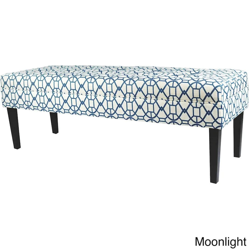This beautifully designed bench features upholstered seating in a geometric pattern fabric, adding a stylish and trendy touch to any room.
