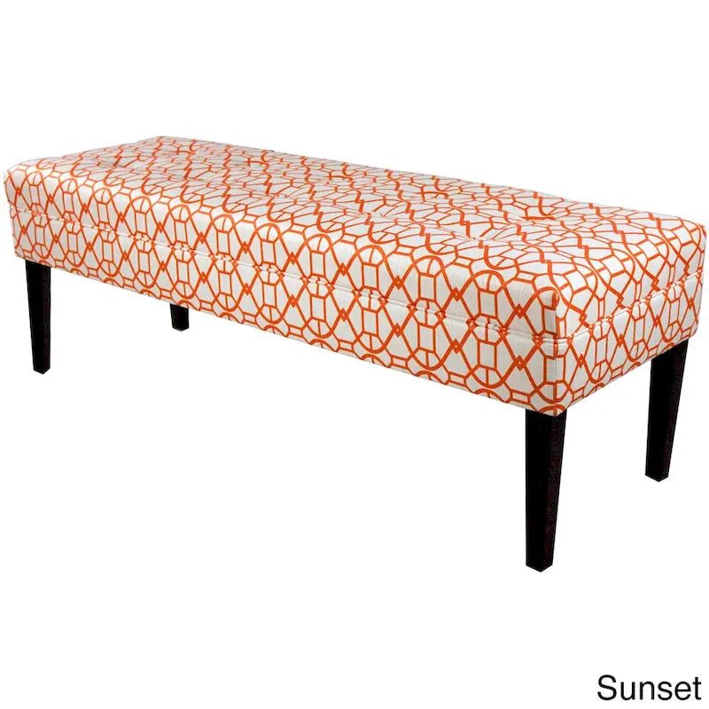 This beautifully designed bench features upholstered seating in a geometric pattern fabric, adding a stylish and trendy touch to any room.