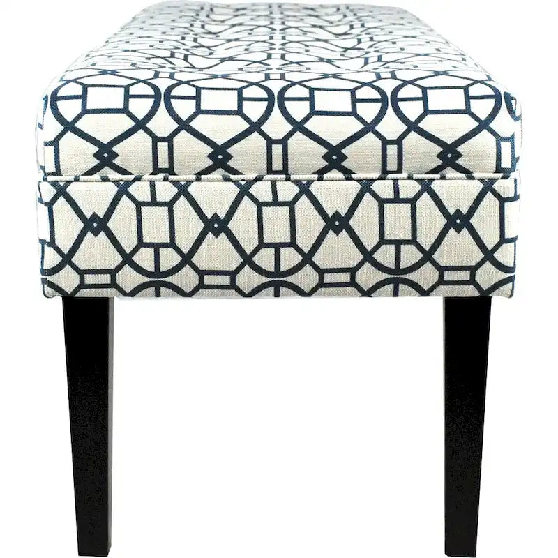 This beautifully designed bench features upholstered seating in a geometric pattern fabric, adding a stylish and trendy touch to any room.