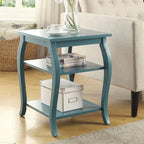 Modern Teal End Table with 2 Open Shelves, Solid Wood & MDF Construction, Tapered Legs