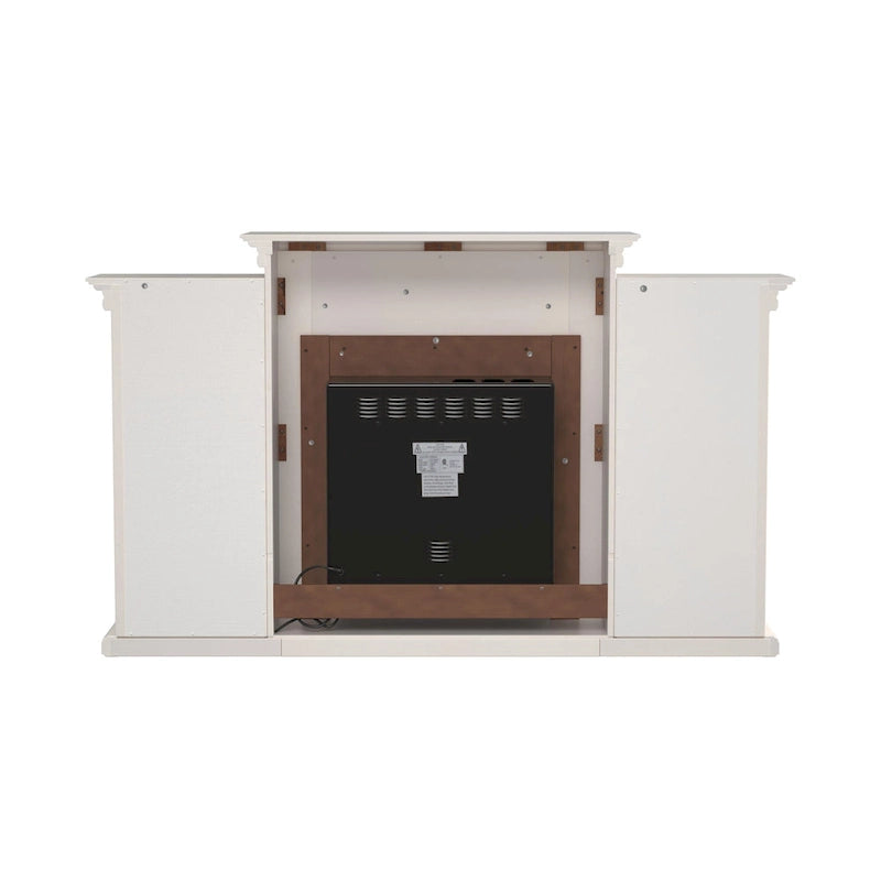 Ivory Fireplace TV Stand, Electric with Remote, 6 Display Shelves & Self-Regulating Heater