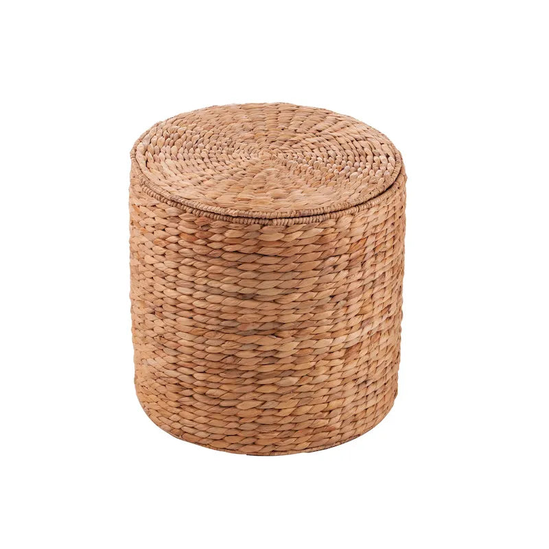 Set of 2 Woven Water Hyacinth Storage Tables with Removable Lids, Coastal Style, 23.75" & 15.75"