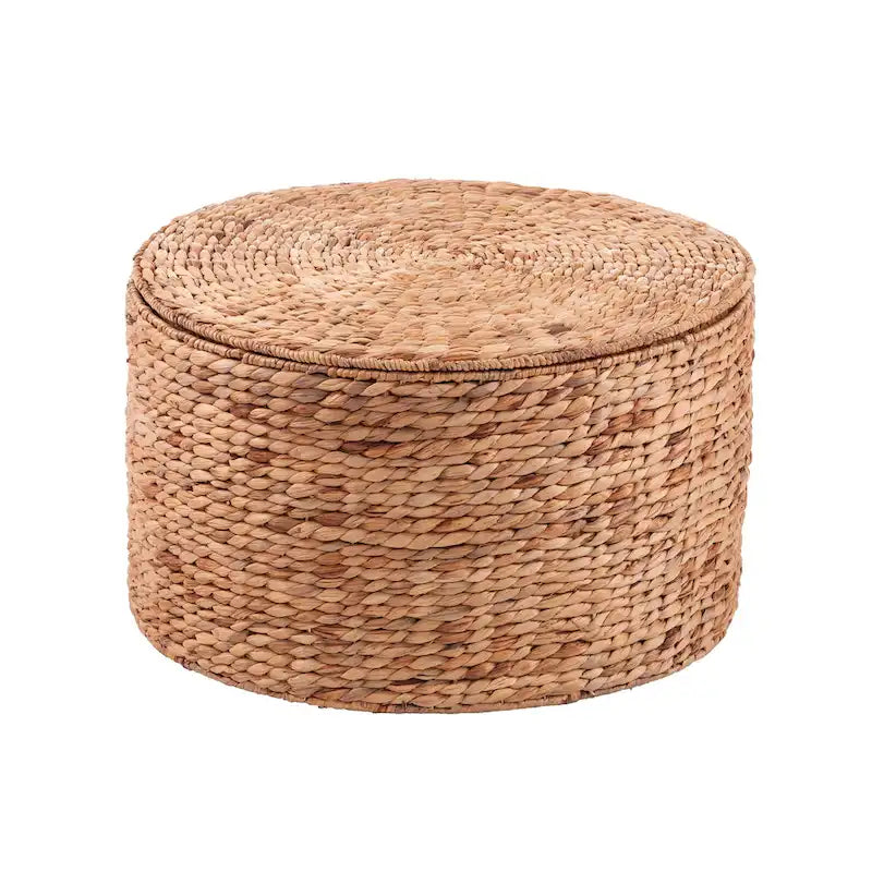 Set of 2 Woven Water Hyacinth Storage Tables with Removable Lids, Coastal Style, 23.75" & 15.75"