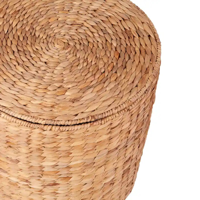 Set of 2 Woven Water Hyacinth Storage Tables with Removable Lids, Coastal Style, 23.75" & 15.75"