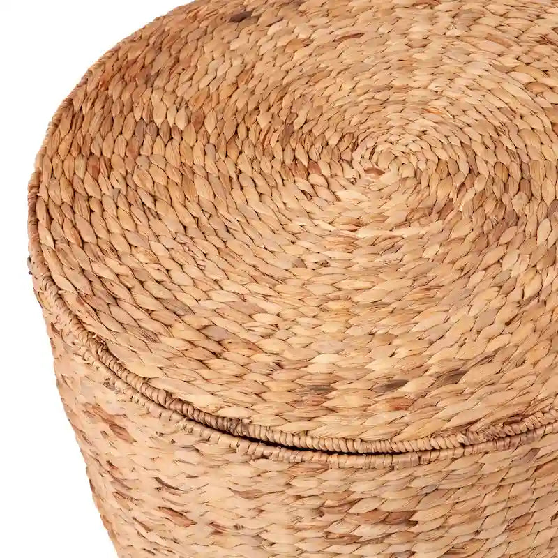 Set of 2 Woven Water Hyacinth Storage Tables with Removable Lids, Coastal Style, 23.75" & 15.75"