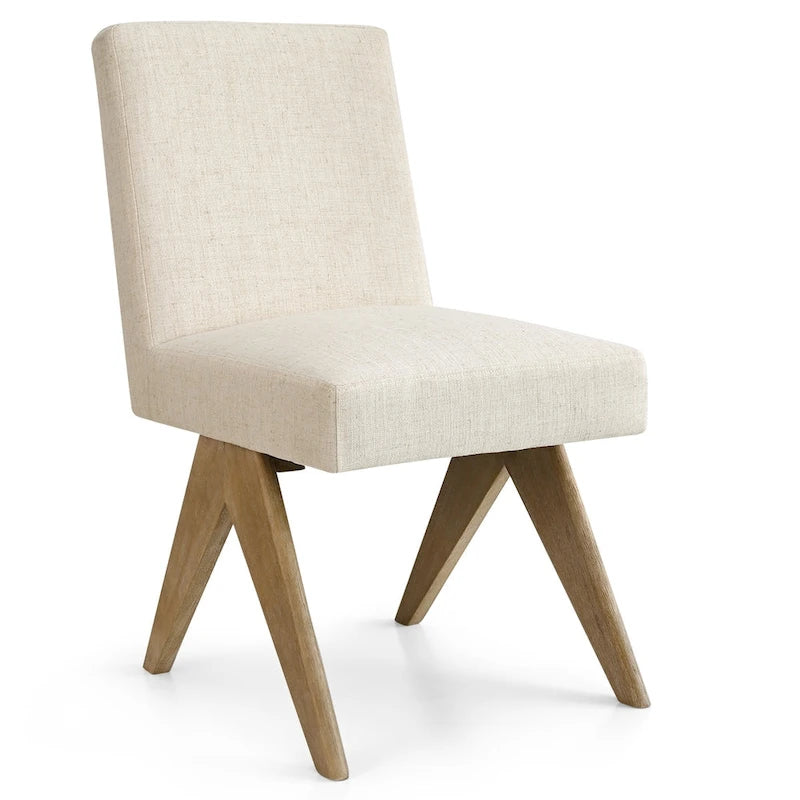 Linen-Cotton Blend Parson Chair, Chandigarh-Inspired Design with Rubber Wood Legs, 3 Neutral Colors