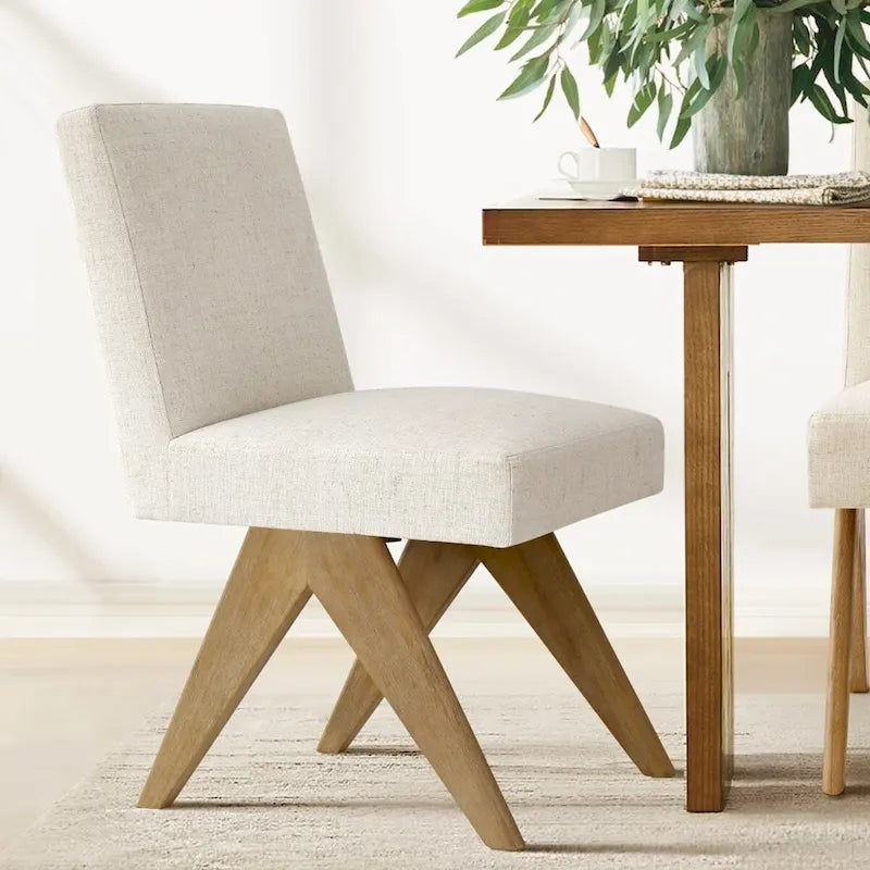 Linen-Cotton Blend Parson Chair, Chandigarh-Inspired Design with Rubber Wood Legs, 3 Neutral Colors