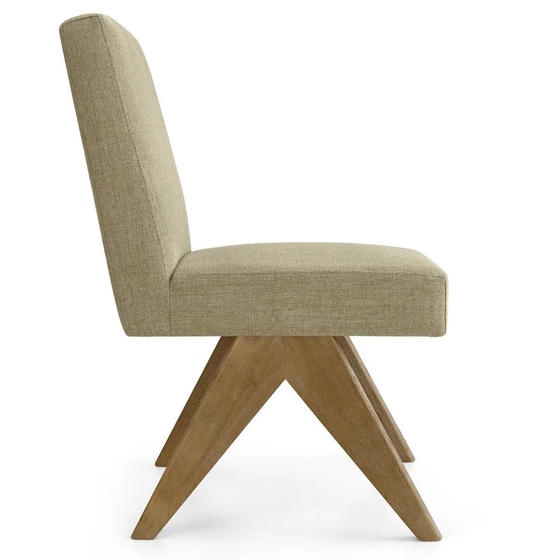 Linen-Cotton Blend Parson Chair, Chandigarh-Inspired Design with Rubber Wood Legs, 3 Neutral Colors