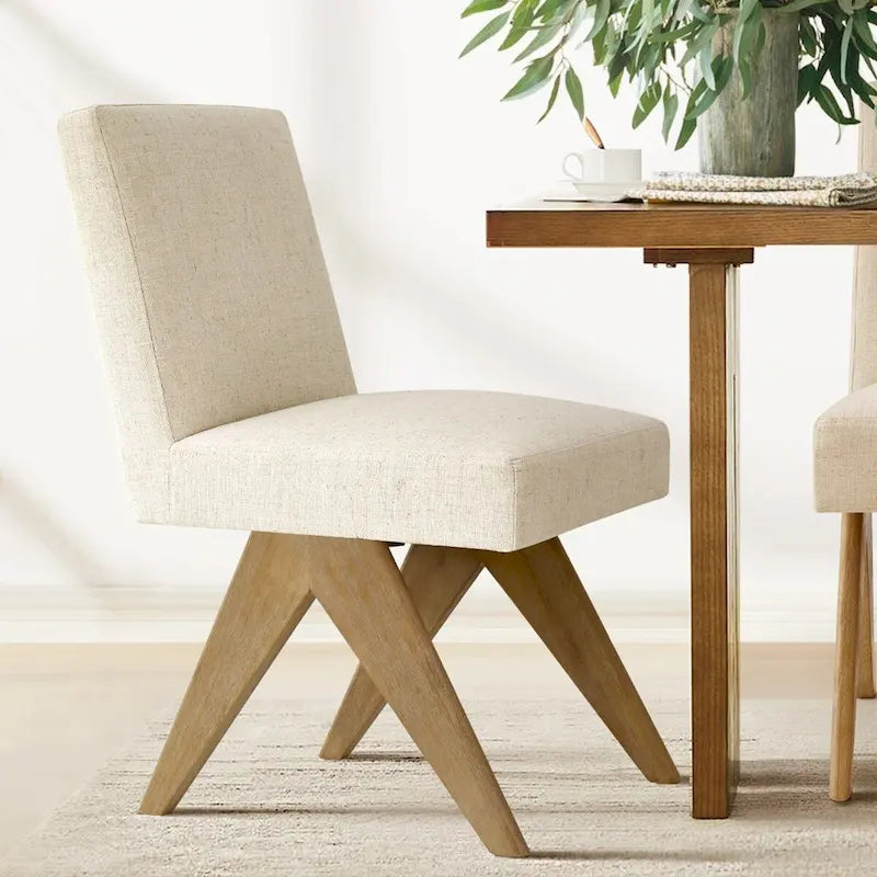 Linen-Cotton Blend Parson Chair, Chandigarh-Inspired Design with Rubber Wood Legs, 3 Neutral Colors