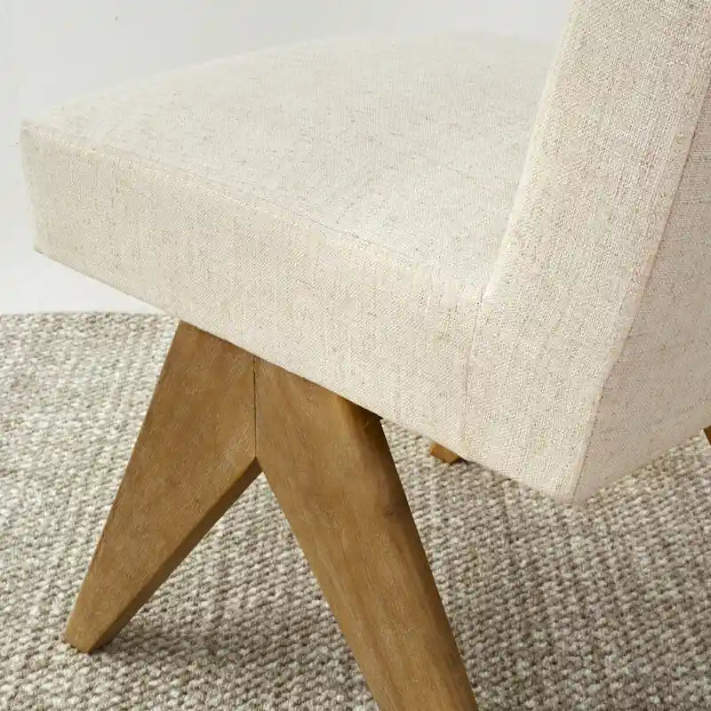 Linen-Cotton Blend Parson Chair, Chandigarh-Inspired Design with Rubber Wood Legs, 3 Neutral Colors