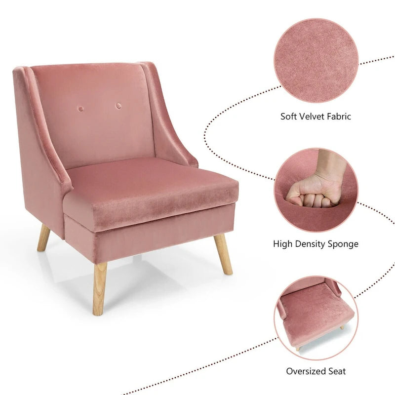 Pink Velvet High-Backed Armchair