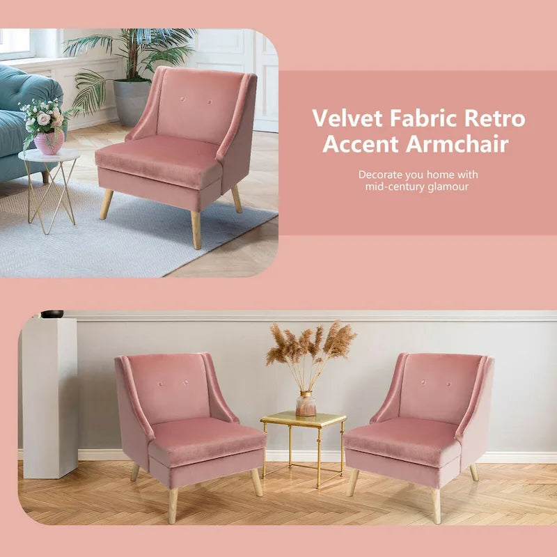 Pink Velvet High-Backed Armchair