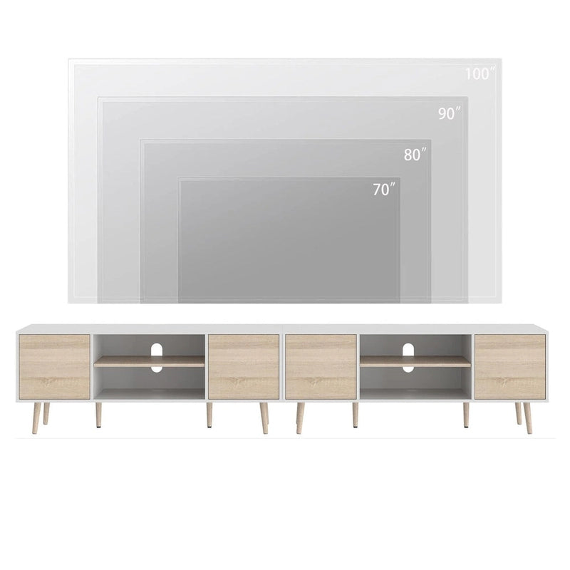 2-in-1 Extra Large 106-inch TV Stand with 2-Tier Shelves & Push-Open Doors for up to 100-inch TVs, White