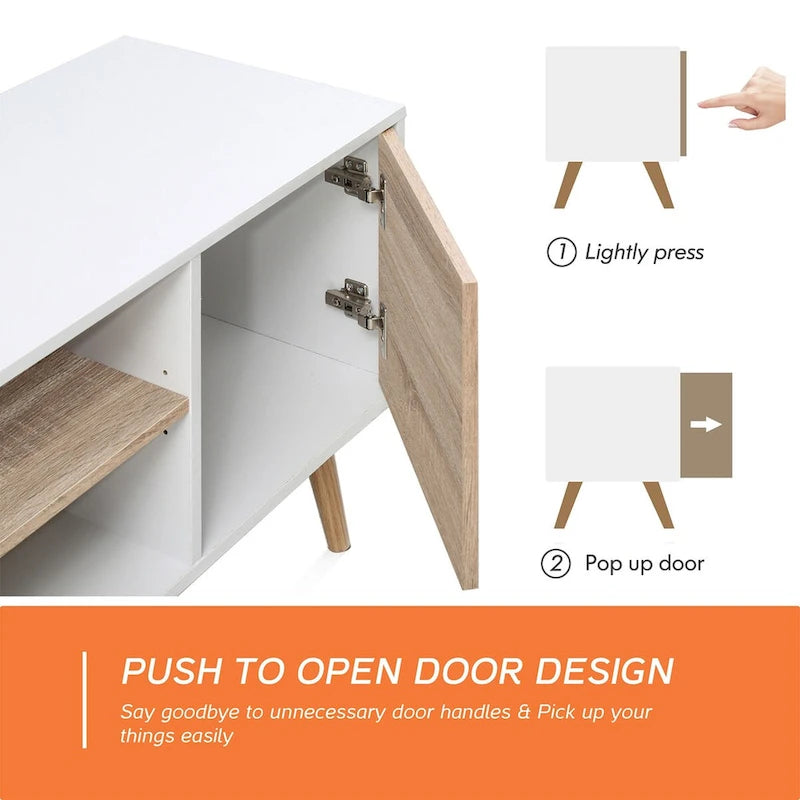 2-in-1 Extra Large 106-inch TV Stand with 2-Tier Shelves & Push-Open Doors for up to 100-inch TVs, White