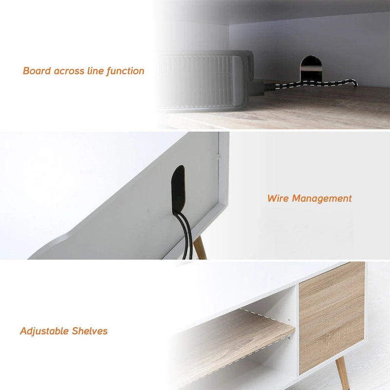 2-in-1 Extra Large 106-inch TV Stand with 2-Tier Shelves & Push-Open Doors for up to 100-inch TVs, White