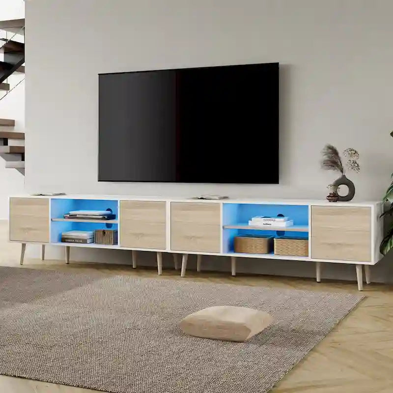 2-in-1 Extra Large 106-inch TV Stand with 2-Tier Shelves & Push-Open Doors for up to 100-inch TVs, White