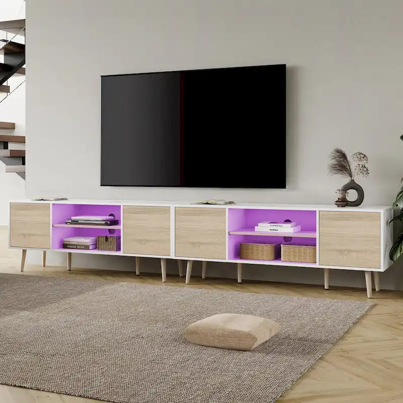 2-in-1 Extra Large 106-inch TV Stand with 2-Tier Shelves & Push-Open Doors for up to 100-inch TVs, White