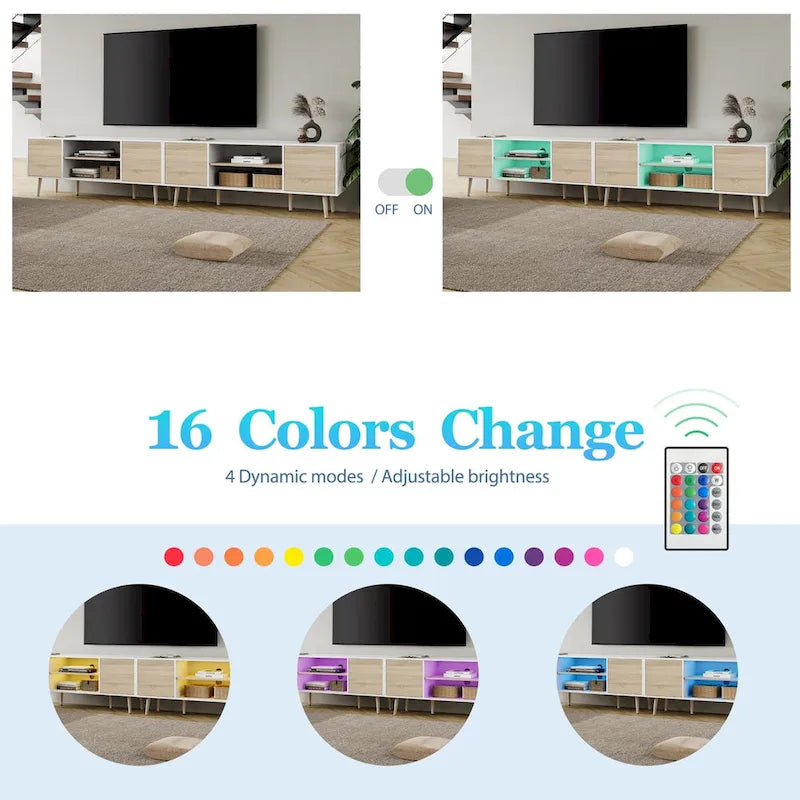 2-in-1 Extra Large 106-inch TV Stand with 2-Tier Shelves & Push-Open Doors for up to 100-inch TVs, White