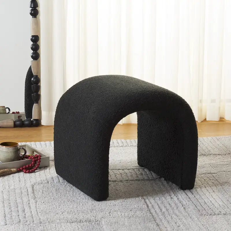 Modern Curved Velvet Ottoman for Contemporary Interiors, Plush Minimalist Accent Piece