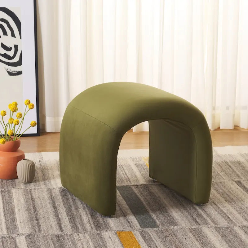 Modern Curved Velvet Ottoman for Contemporary Interiors, Plush Minimalist Accent Piece