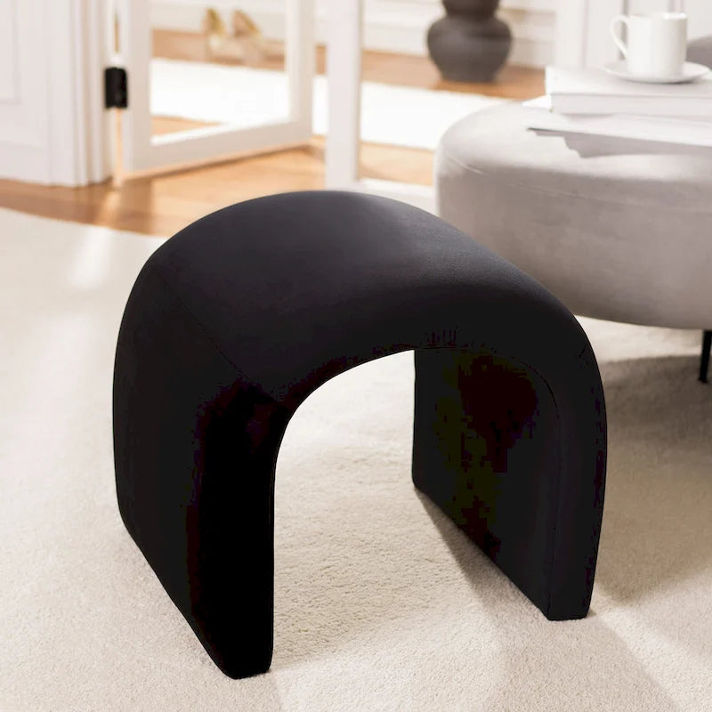 Modern Curved Velvet Ottoman for Contemporary Interiors, Plush Minimalist Accent Piece