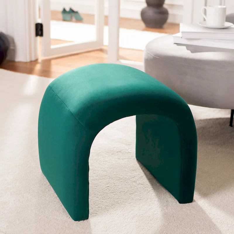 Modern Curved Velvet Ottoman for Contemporary Interiors, Plush Minimalist Accent Piece