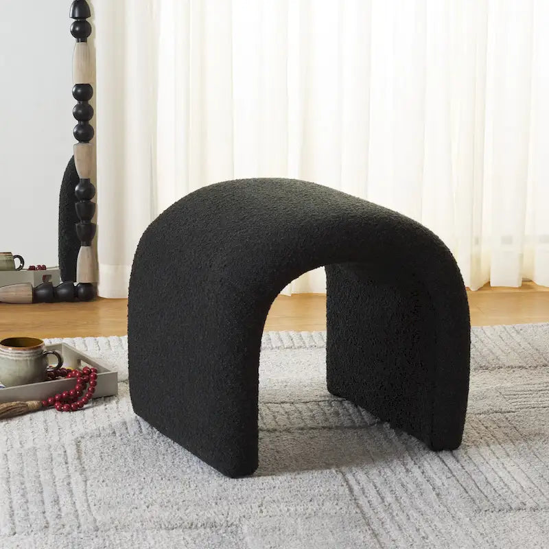Modern Curved Velvet Ottoman for Contemporary Interiors, Plush Minimalist Accent Piece