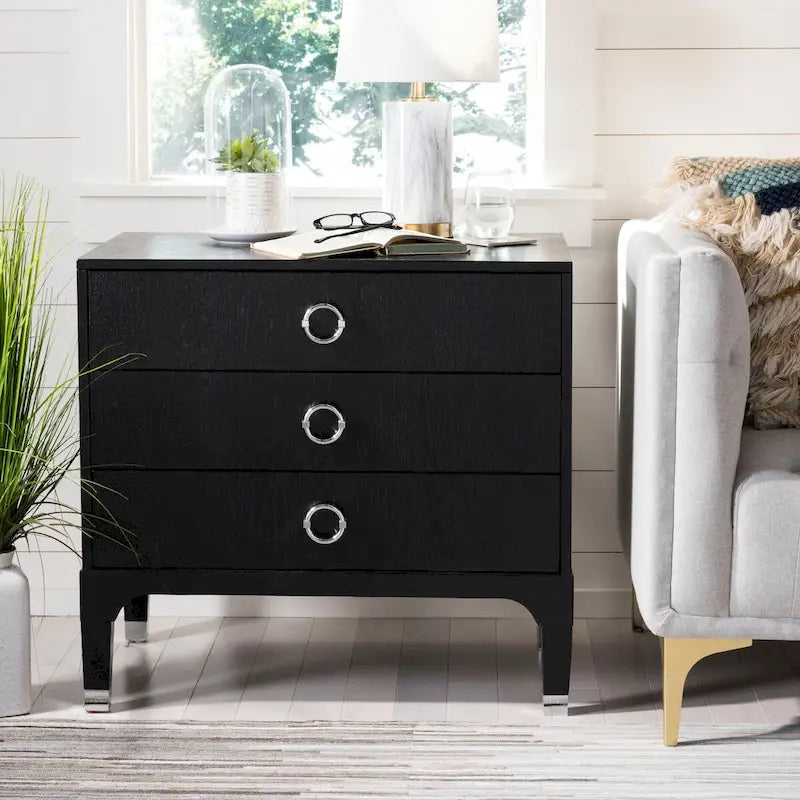 Contemporary 3-Drawer Nightstand with Chic Hardware and Timeless Finish
