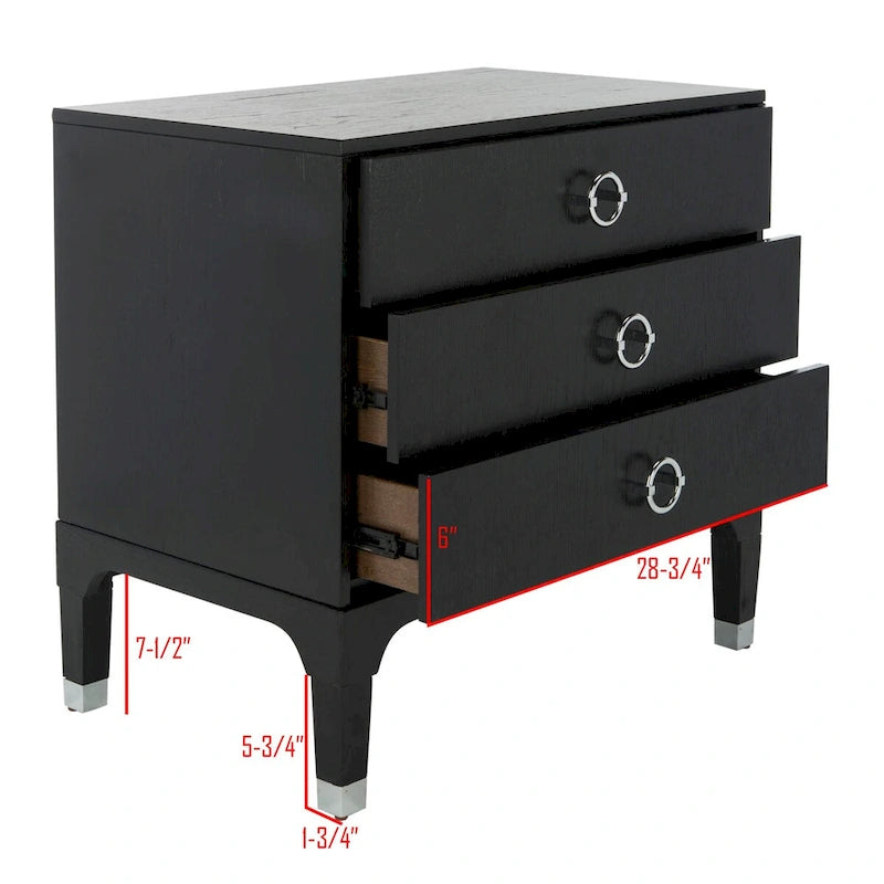 Contemporary 3-Drawer Nightstand with Chic Hardware and Timeless Finish