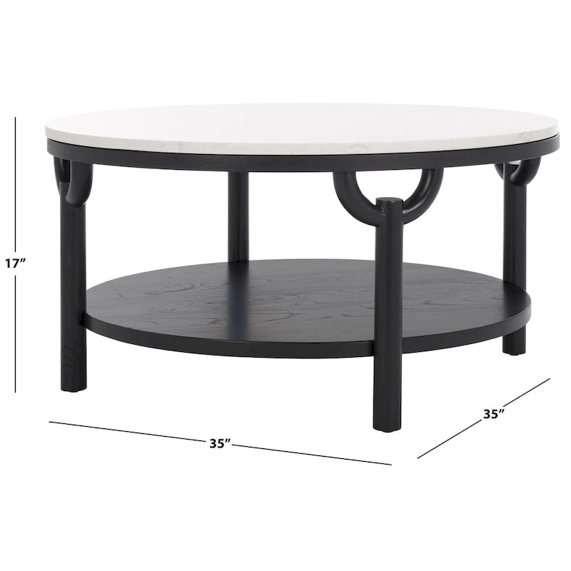 Round Two-Tier Coffee Table with Marble Top & Wooden Base, Modern Floating Design for Living Room