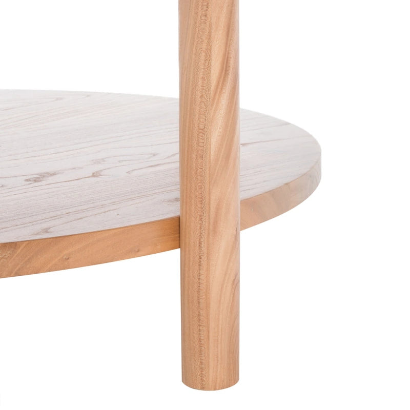 Round Two-Tier Coffee Table with Marble Top & Wooden Base, Modern Floating Design for Living Room