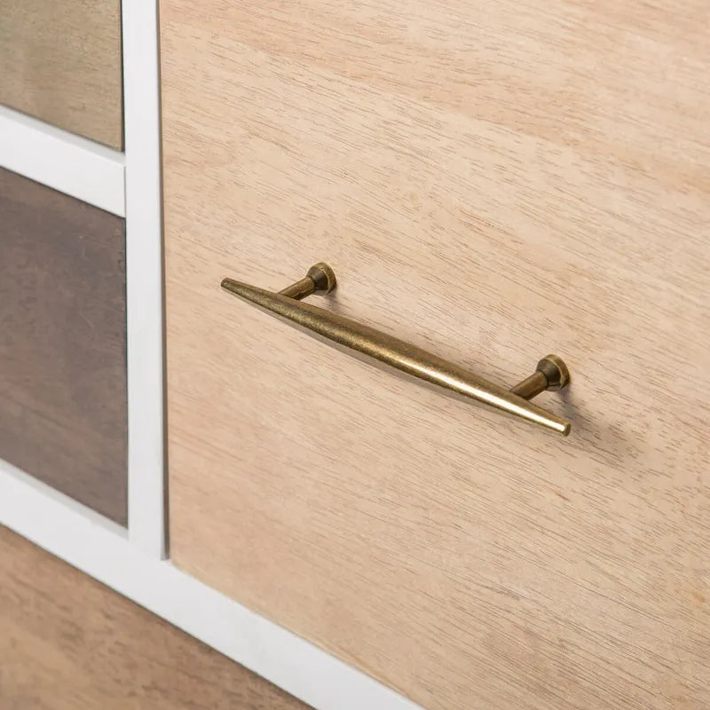 8-Drawer Mixed Wood Dresser with Metal Pulls, White Frame & Tapered Legs, Modern Eclectic Style